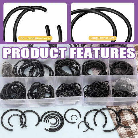 322 Piece Snap Ring Set Carbon Spring Steel And Manganese Round Wire C Clips Internal Snap Ring Kit 14 Sizes For Bearings