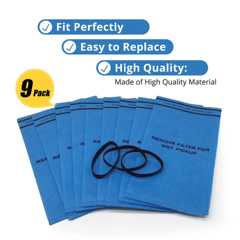 9 Pack Wet Dry Vacuum Filter Bags For Stinger 2.5 To 5 Gallon Shop Vacuums displayed with retaining bands