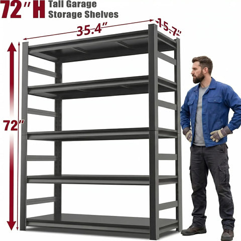 Beefy Heavy Duty Metal Garage Shelving Rack With 3000 Lbs Capacity And Anti Fall Rails 5 Tier Adjustable Storage