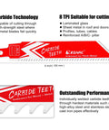 EZARC 6-inch carbide reciprocating saw blade, 8 TPI for thick metal; red packaging with Carbide Teeth branding