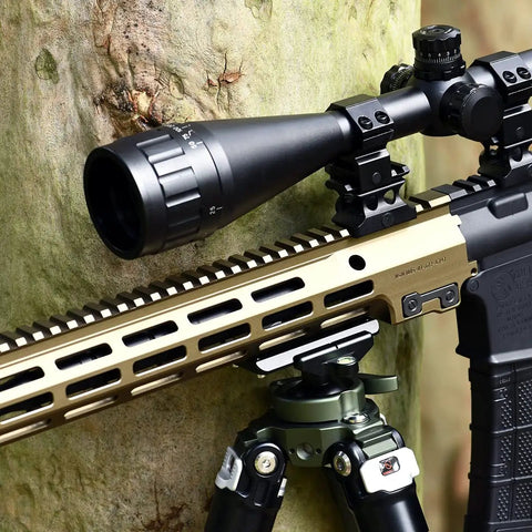 Rifle with Arca Dovetail Rail For M-LOK System Quick Release Tripod Mount Adapter Built For Arca-Swiss And RRS Standards attached