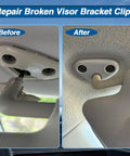 Before and after installation of Sun Visor Mount Clip For Subaru Forester Impreza Crosstrek Gray LH And RH Side Visor Clips Sun Visor Repair Bracket Durable POM Plastic No Tool Replacement Easy Install showing a secure attachment to the roof liner.
