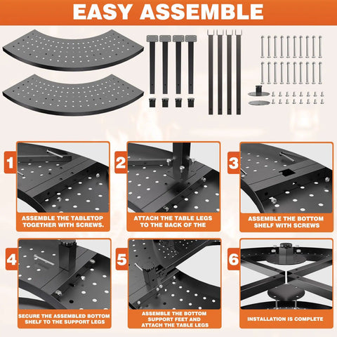Assembly guide for 41 Inch Fire Pit Surround Tabletop With Wood Storage Shelf And Powder Coated Steel Surround.