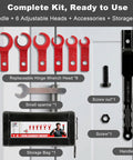 Six In One Door Hinge Adjustment Tool With Six Wrench Sizes For Hinges From 0.39 To 0.98 Inches Precision Hinge Gap Adjusting And Noise Eliminating Repair Kit For Cabinets To Entry Doors Ideal For Residential And Commercial Use Durable Build shown with wrenches, parts, and storage case.