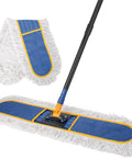 36 Inch Commercial Dust Mop With Heavy Duty Long Handle Pro Grade Industrial Dry Mop For Hardwood Tile Concrete And Garage Floors Large Cotton Reusable Mop Head Durable Blue Mop For Quick Cleanups