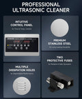 No Sweat Digital Ultrasonic Cleaner With Ample 3L Tank And Degas Plus Gentle Modes control panel with stainless steel design.