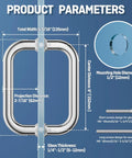 Diagram showing dimensions of Polished Chrome 6-Inch Tubular Back-To-Back Shower Door Handle for Glass and Wood or Metal Doors