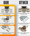 Comparison between Heavy Duty 50 Pack Soft Close Cabinet Hinges and standard hinges, showing durability and finish differences.