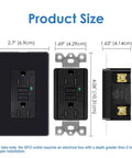 Black GFCI Outlet 15 Amp 2 Pack Weather Resistant with LED Indicator ETL Listed, size dimensions shown in inches.
