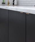 1-Inch Center-To-Center Satin Gold Modern Cabinet And Drawer Edge Pull Handle For Kitchen on black cabinet
