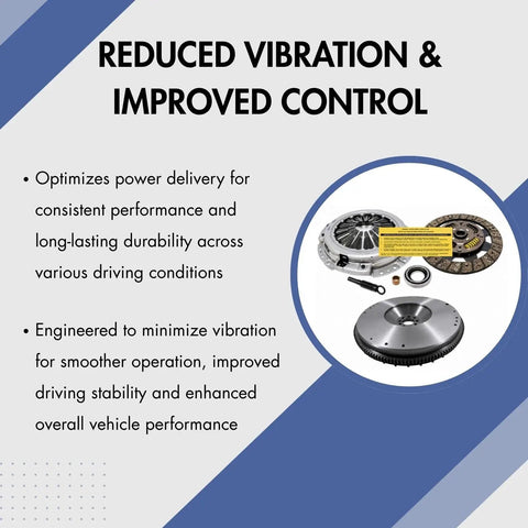 Heavy Duty Clutch Kit Paired With Upgraded Steel Flywheel Built Tough For 2005 To 2009 Nissan Frontier Xterra 40L showing parts for vibration reduction.