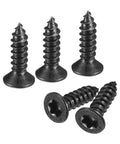 Rugged 6 By Half Inch Flat Head Torx Screws 50 Pack Black Coated 304 Stainless Steel Self Tapping Star Bolts For Wood And Plastic No Sweat Setup Shop Ready Gear, showing five flat head screws.