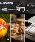 19 Piece Air Compressor Accessories Kit With 25 Foot Recoil Poly Hose 150 PSI Tire Inflator Gauge Heavy Duty Blow Gun And Nozzles Fittings Couplers Inflation Needles And More For Home And Garage Use with blow gun and nozzles for diverse applications.