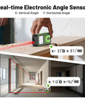 Straight Up Legit Bluetooth Laser Distance Meter With Angle Sensor measuring angles and distances in a room renovation project.