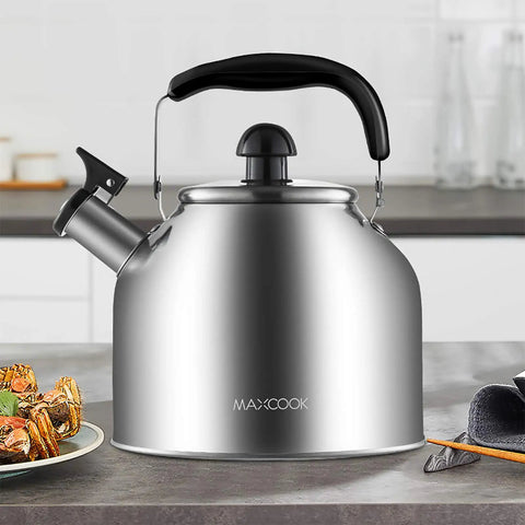 4.2 Quart Stainless Steel Whistling Tea Kettle With Brushed Satin Finish Induction And Gas Stove Top Compatible Durable SUS304 Build