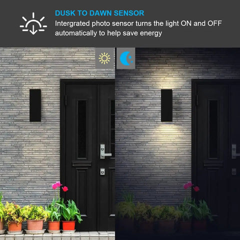 Up And Down Outdoor Wall Light With Dusk To Dawn Sensor Pack Of 2 Matte Black Exterior Sconces for front porch.