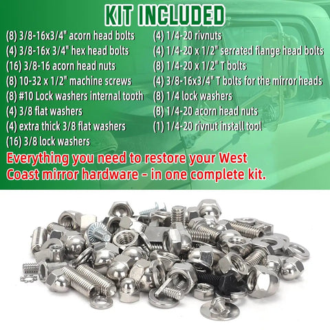Stainless Steel Mounting Hardware Kit For 3 Leg West Coast Mirror For Ford F Series Trucks 1967 Through 1979 Old School Restoration