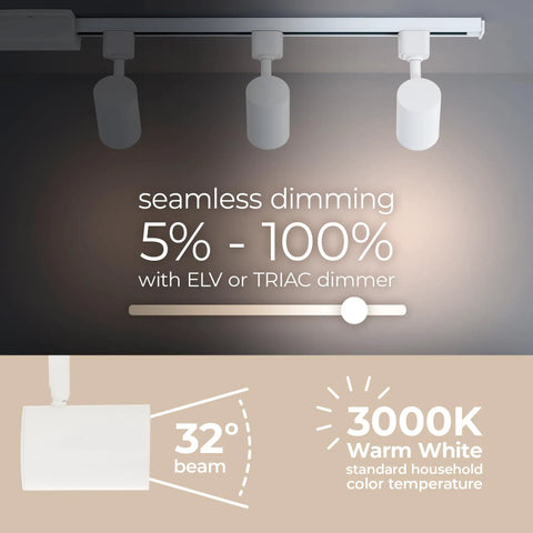 Amped Collection 3 Light LED Track Kit with 4ft Track and Floating Feed in white finish showing dimming feature