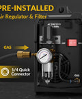 Beefy 50 Amp Dual Voltage Plasma Cutter With Air Inverter, 110 Volt And 220 Volt, rear view showing air regulator and filter system