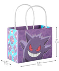 Pokemon Mini Gift Bags 18 Pack With Handles For Birthday Parties And Classroom Treats Featuring Pikachu Charizard Eevee And Gengar Designs About 5 Inches Wide By 4 Inches High By 3 Inches Deep, Gengar design bag with handles.