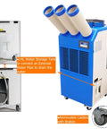 Heavy Duty Industrial Portable Spot Cooler Kickin Cold Turbo Double Fan Air Conditioner with 14L water tank and removable casters.