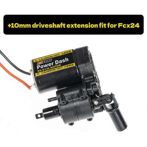 Ten Millimeter Drive Shaft Extenders for SCX24 and FCX24 RC Crawler Upgrade, black finish with motor part detail