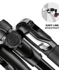 Close-up of Befree Advanced Camera Tripod With Lever Closure Beefs Up Your Travel Kit, showing Easy Link attachment.