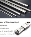 Close-up of stainless steel zipper pull replacement for suitcases and backpacks, showing durable metal and quick install feature.