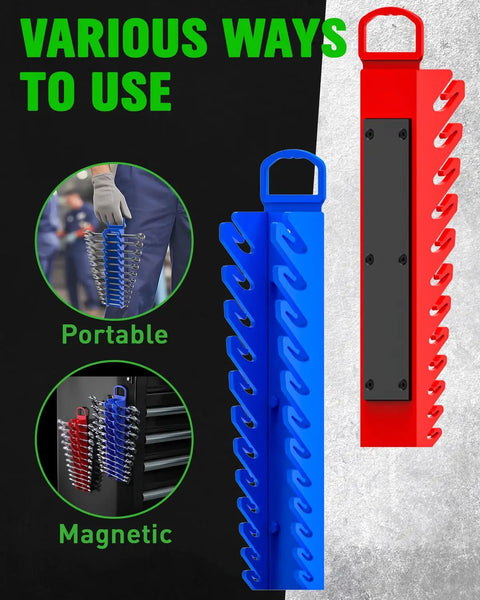 Heavy Duty Magnetic Wrench Rack Snaps Right Onto Your Toolbox To Keep Metric And Sae Combination Ratchets Locked In Tight Across Twenty Four Universal Slots So You Can Knock Out Any Job From Your Crew Cab Or Workshop Rig