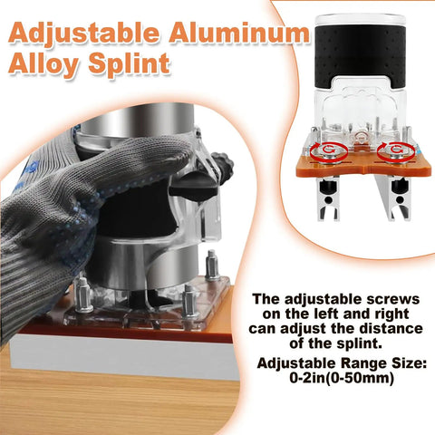 Router Base 2 In 1 Woodworking Trimmer Slotting Auxiliary Positioning Bracket Aluminum Alloy Construction Precision Fit For 65mm Inside Diameter Trimming Machines Durable DIY Shop Essential Built To Last with adjustable aluminum alloy splint.