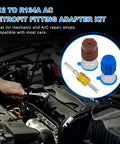 R12 To R134A AC Conversion Kit With High And Low Side Fitting Adapters for car air conditioning retrofit, includes quick couplers.