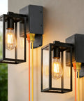 Outdoor Motion Sensor Porch Light With Dual GFCI Outlets Dusk To Dawn Wall Light With 3 Lighting Modes and Auto On