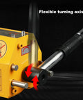 Built Like A Tank Permanent Magnetic Lifter With Quick Release Lever Crushing Up To Two Thousand Two Hundred Pounds showing flexible turning axis.