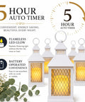 Close-up of 12 Piece 10 Inch Decorative Lantern Set With Flameless LED Candles And 5 Hour Timer For Indoor Outdoor Use White Rustic