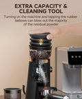 Level Up Your Daily Brew With This Bang For Your Buck Electric Coffee Grinder Featuring 75 Stepless Speeds And A Premium 40mm Burr For Zero Mess Single Dose Prep That Makes Flavor Hit Different, showing coffee beans in grinder.