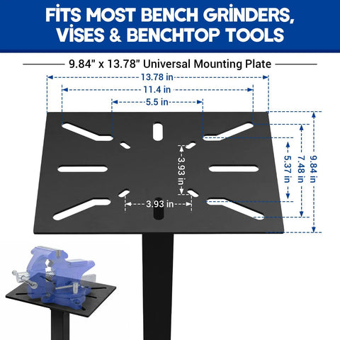 Heavy Duty Grinding Station Pedestal With Industrial Grade Locking Swivel Caster Wheels, precision adjustable leveling feet, universal mounting plate.