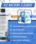 Ice Maker Cleaner And Descaler 16 Fl Oz For Nugget Ice Makers And All Major Brands Descale Clean And Preserve Ice Flavor With This Pro Grade Made In USA Formula with before and after ice image