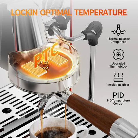 Heavy Duty Semi Automatic Espresso Maker With 15Bar Extraction Power And Quick Dial Milk Frother Steam Wand for optimal brewing.