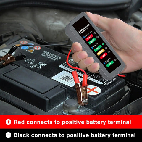 12V Car Battery And Alternator Tester With Automotive Load Indicator For Quick Battery Health Check And Auto Electrical System Diagnostic Portable Handheld Battery Health Meter For DIY Mechanics And Car Enthusiasts connected to car battery