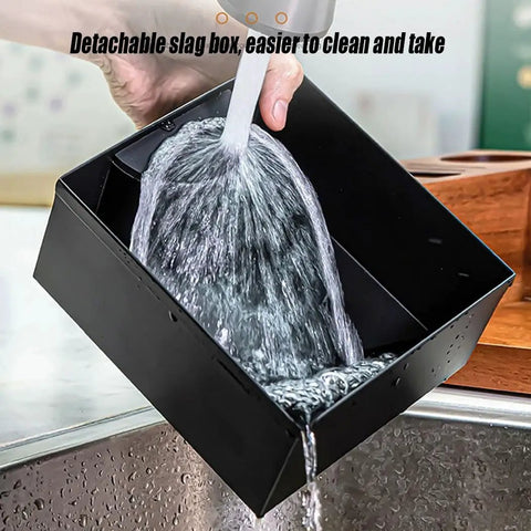 Tough 58Mm Espresso Knock Box And Dual Tamp Station Premium Stainless Steel Barista Workstation Adjustable Base, black slag box with water.