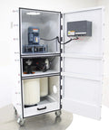 Open view of Heavy Duty Mobile Pulse Jet Dust Collector With Two Cartridges For Laser Cutting Grinding And CNC Metal Dust Collection