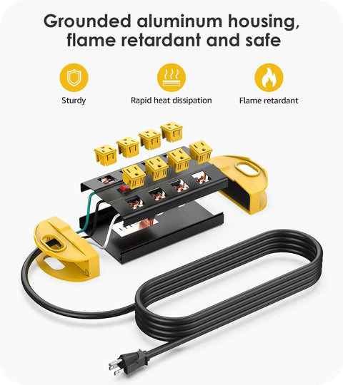 Beefy Heavy Duty Metal Power Strip Surge Protector With 8 Outlets, 15 Amp, Aluminum Housing, Yellow, 6 Ft Extension Cord, interior view
