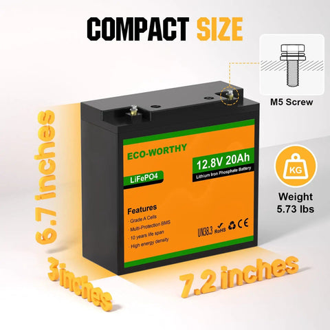 12V 20Ah LiFePO4 Battery With BMS For Fish Finder, Ham Radio, Solar System And Outdoor Camping, Deep Cycle Rechargeable Power size chart
