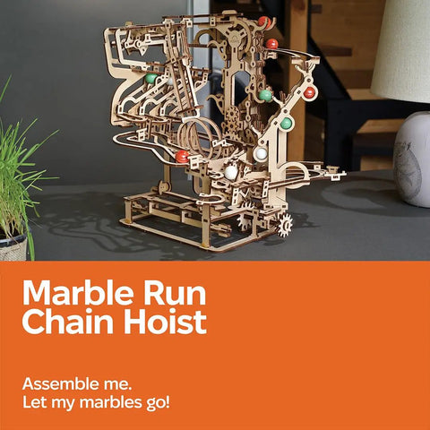 Marble Run Chain Hoist Model Kit For Adults, 3D Puzzle And Mechanical Engineering Hobby Set, wooden marble run with chain lift, loops and tracks
