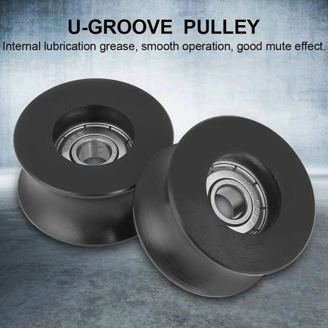 Set Of 4 U Type Pulleys 0840UU U Shaped Roller Wheel Bearings 8x39.5x20.1mm For Doors And Track Systems Smooth Quiet Operation Durable Metal Wheel Guide, black U-groove pulley bearing close-up