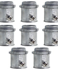 Built Tough 3/4 Inch Emt Set Screw Connector Heavy Gauge Zinc Die Cast Concrete Tight Dust Shield Anti Vibration Lock Ul Certified For Commercial Wire Installations 8 Piece Bundle showing eight zinc conduit connectors.