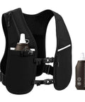 Unisex Hydration Vest With Adjustable Chest Straps, Lightweight Go-To Reflective Running Pack For Marathon, Trail Runs, Cycling, Or Hiking, Includes 500ml Soft Flask For Easy On The Go Hydration showing front view with soft flask