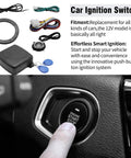 12V Car Alarm System With RFID Keyless Entry And Push Start Button Kit shown with ignition switch and components