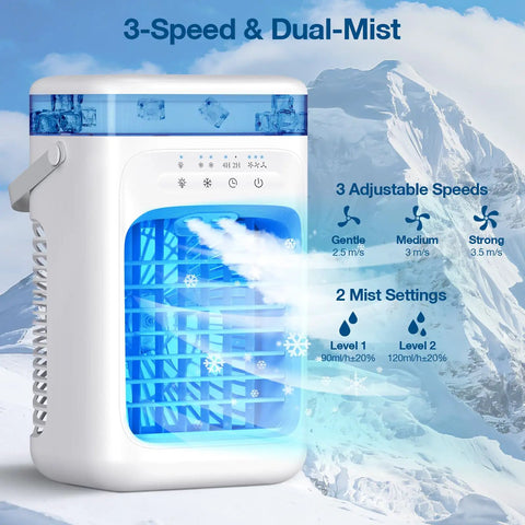 Three In One Portable Air Conditioner Humidifier And Ice Fan With Timer For Quick Chill Three Speed Settings Two Mist Modes