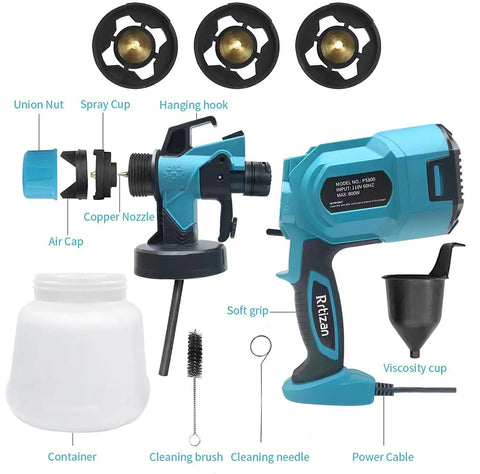 Powerful 800W HVLP Paint Sprayer Kit With Three Copper Nozzle Kits and accessories shown disassembled